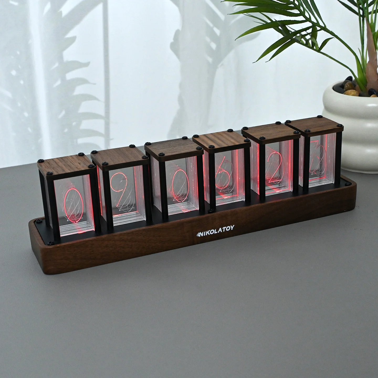 Creative Retro Walnut Wood RGB Glow Tube Clock - Image 5