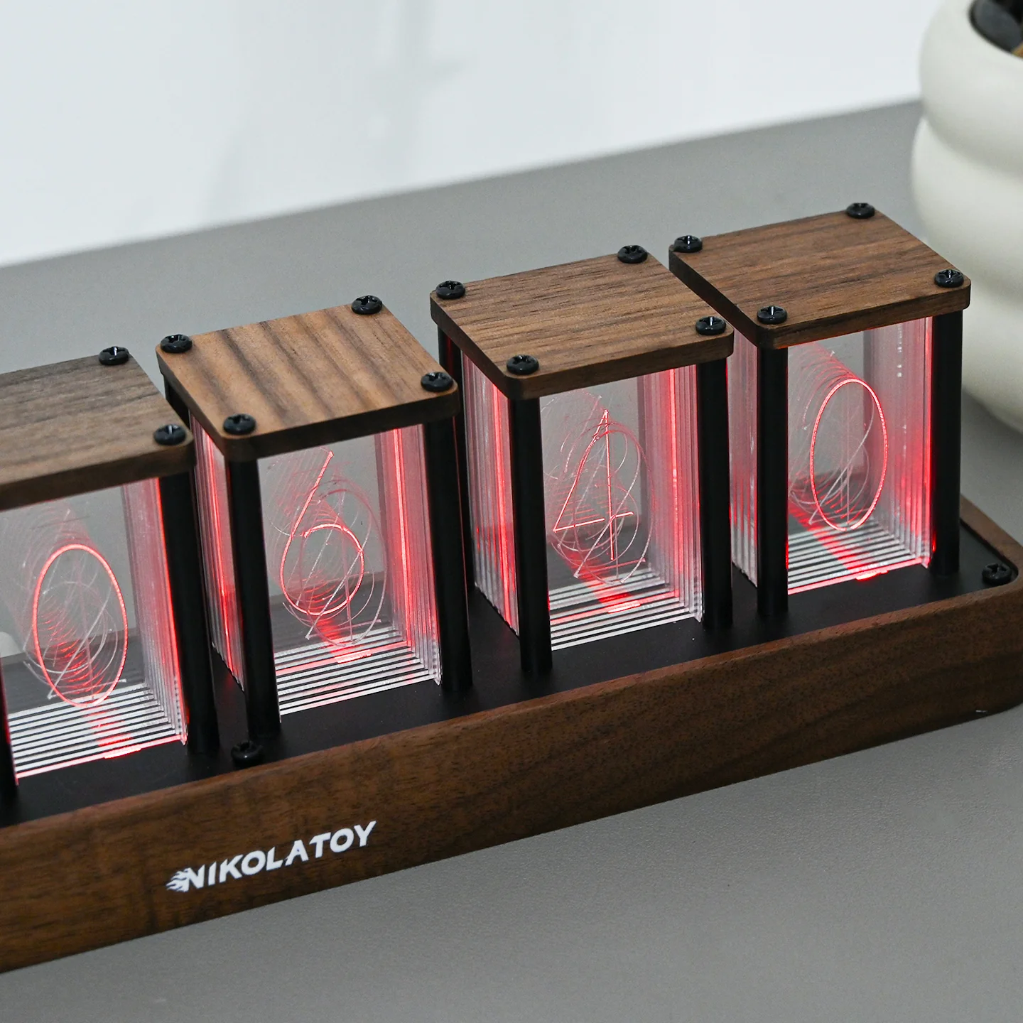 Creative Retro Walnut Wood RGB Glow Tube Clock - Image 6
