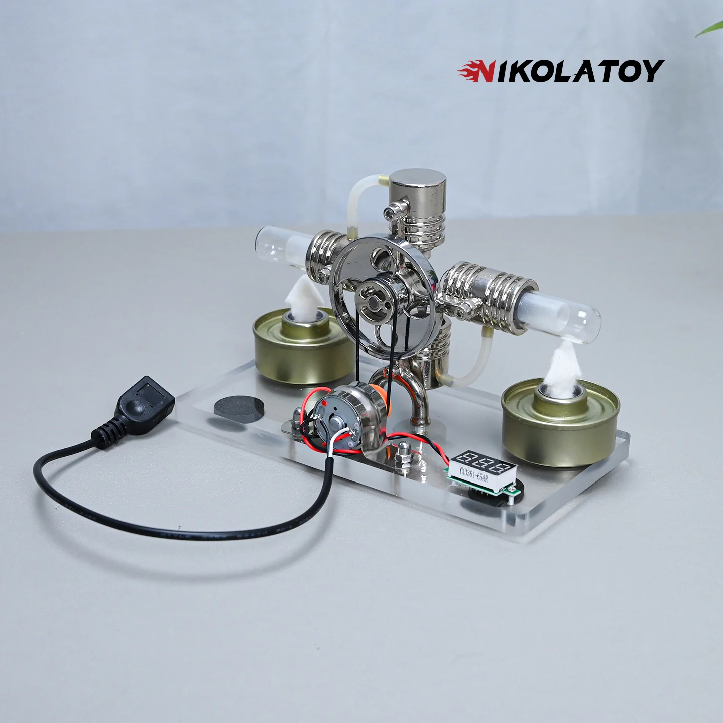 Cross Twin Stirling Engine+Power Generation Device+Voltmeter+LED - Image 3