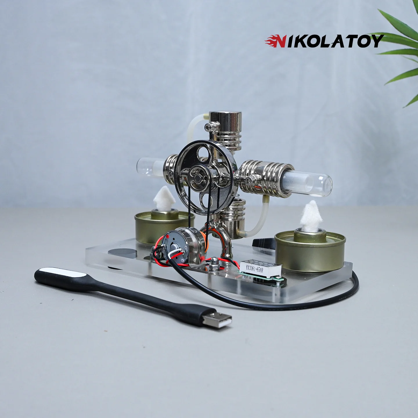Cross Twin Stirling Engine+Power Generation Device+Voltmeter+LED - Image 4