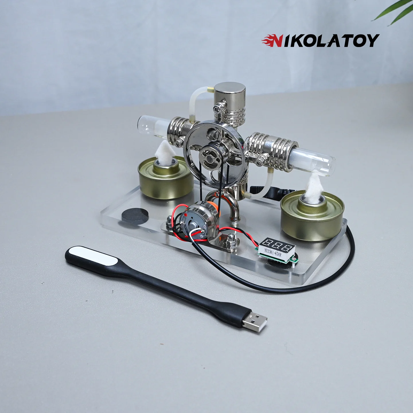 Cross Twin Stirling Engine+Power Generation Device+Voltmeter+LED - Image 5