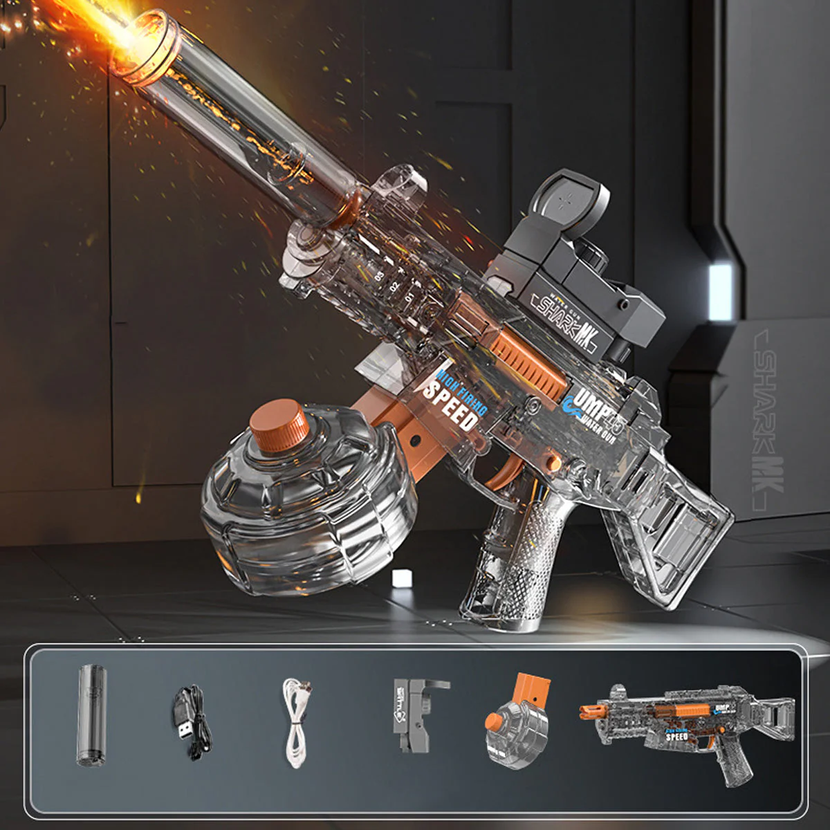 High Performance UMP45 Electric Continuous Water Gun With Flashing Lights - Image 5
