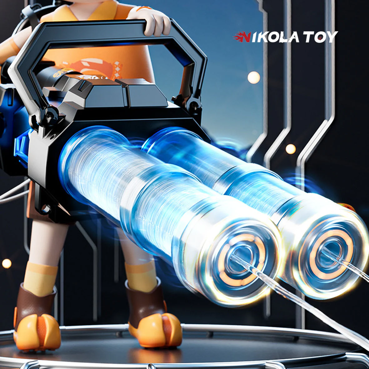 High Speed Shooting Dual Muzzle Gatling Water Gun Backpack (Muzzle LED) - Image 3