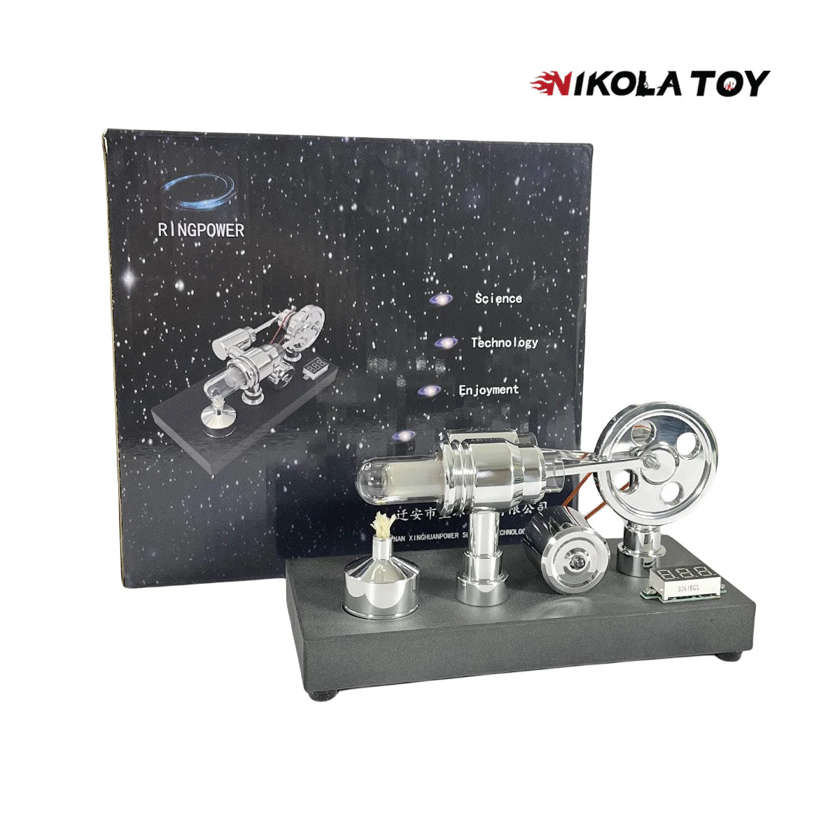 Mirror Polished Stirling Engine With Embedded Voltmeter And USB Plug - Image 3
