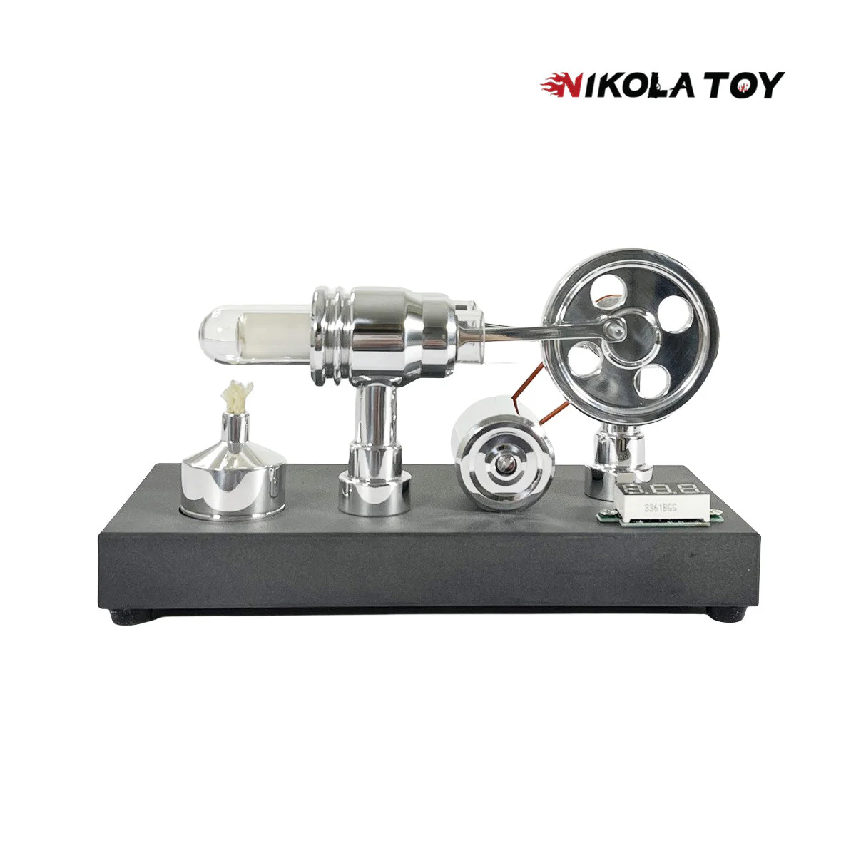 Mirror Polished Stirling Engine With Embedded Voltmeter And USB Plug - Image 4