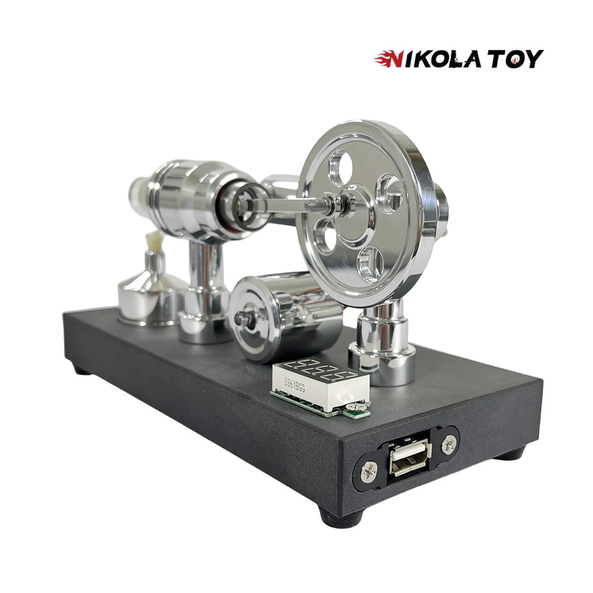 Mirror Polished Stirling Engine With Embedded Voltmeter And USB Plug - Image 5