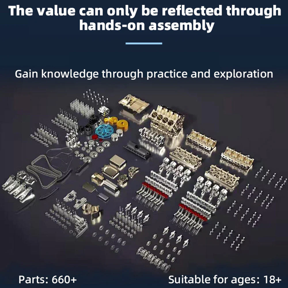 TECHING V8 Car Engine Model Full Metal Assembling 8-Cylinder 500+Pcs Building Kits - Image 5