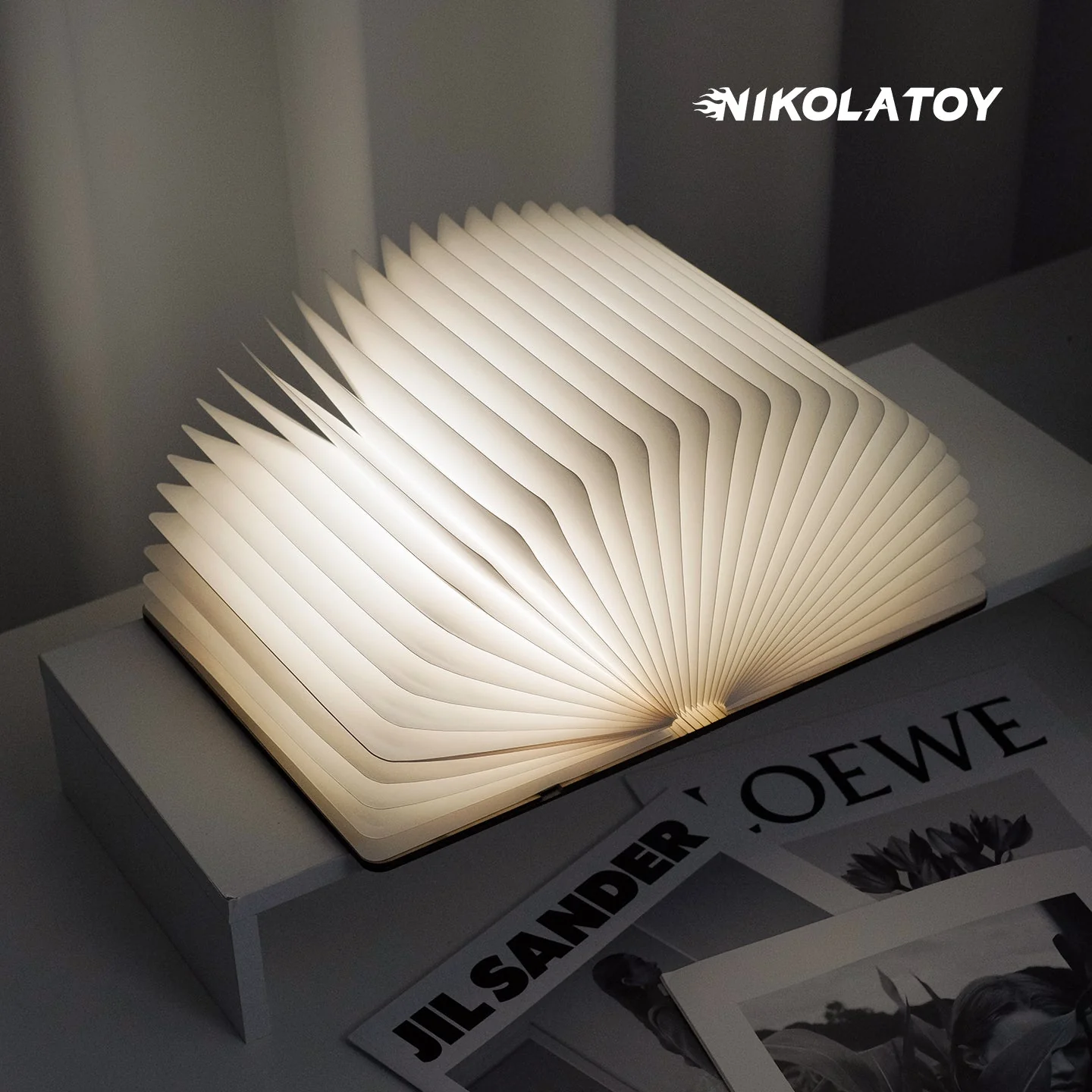 Black Walnut Folding Book Magnetic Night Light - Image 2