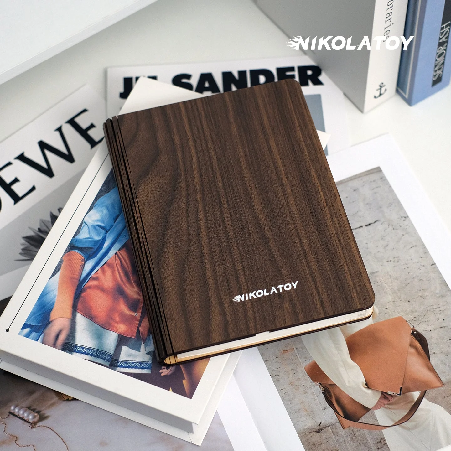 Black Walnut Folding Book Magnetic Night Light - Image 3