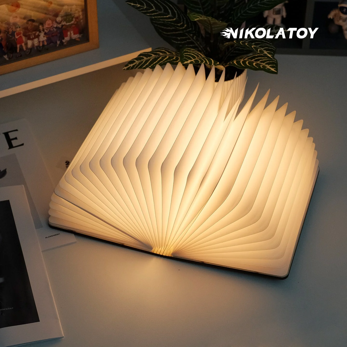 Black Walnut Folding Book Magnetic Night Light - Image 4
