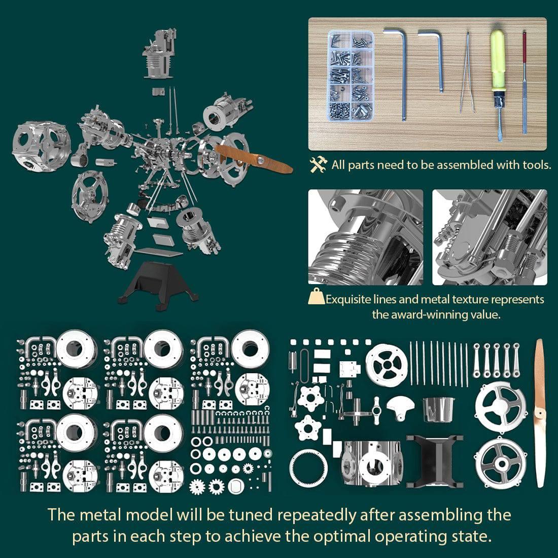TECHING DIY 5 Cylinder Electric Mechanical Aircraft Radial Engine Model Kits - Image 4