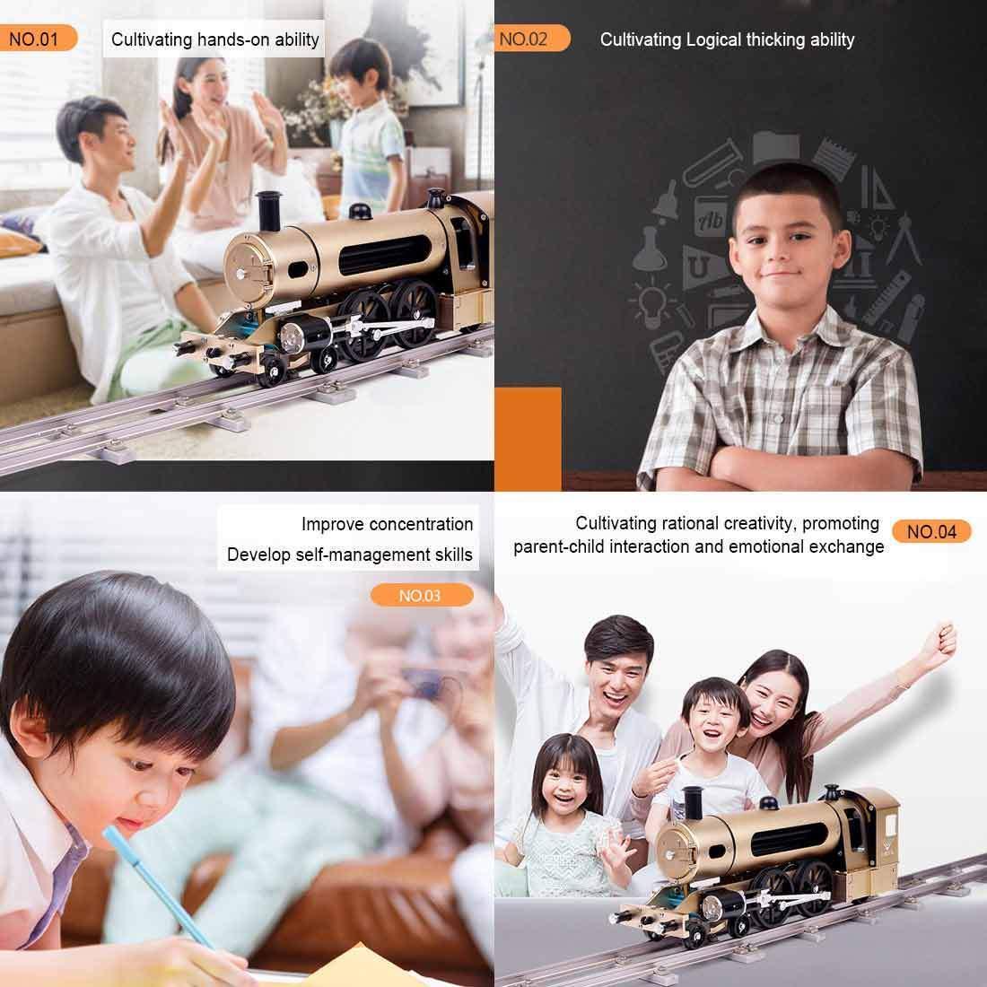 TECHING Engine Steam Train Model With Pathway Full Aluminum Alloy Model Kits - Image 7