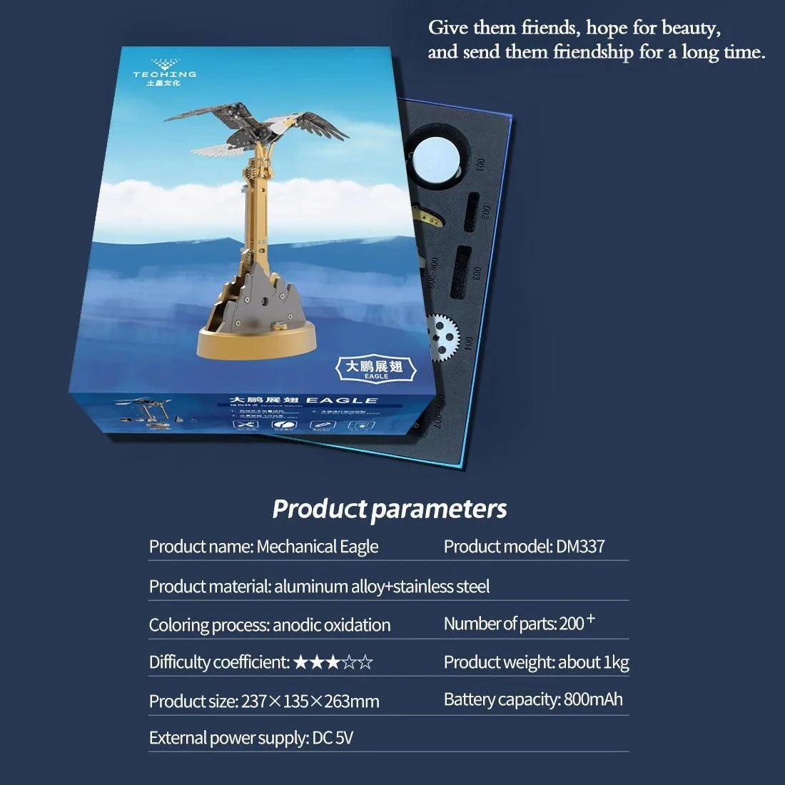 TECHING Kinetic Bald Eagle Sculptures Kits With Flapping Wings - Image 6
