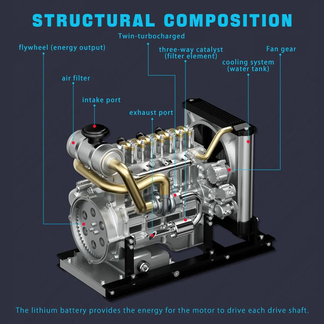 TECHING Workable Mini Diesel 4-Cylinder Engine Metal Model DIY Kits - Image 4